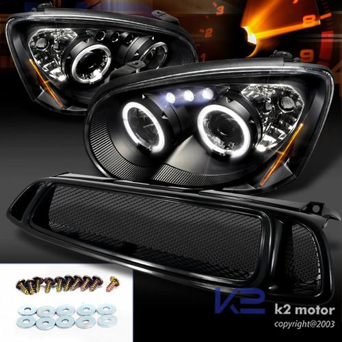 04-05 subaru impreza wrx black halo led projector headlights+mesh hood grille