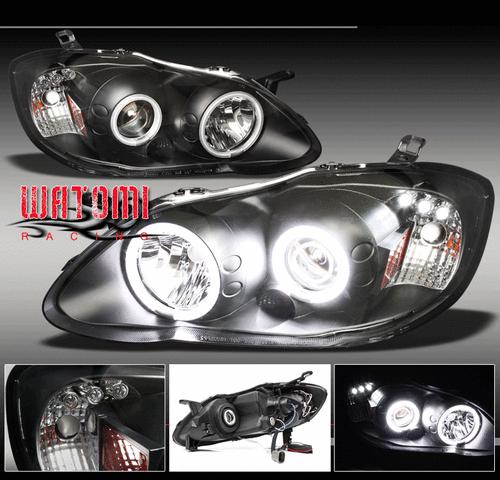 03-08 toyota corolla ccfl halo projector headlight lamp jdm black left+right set