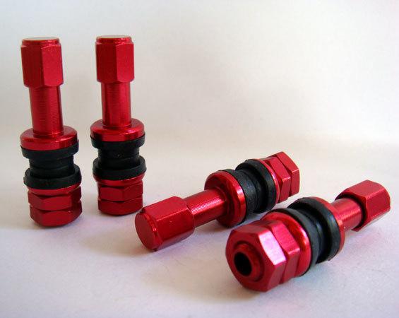 Set of 4 red aluminum tire valve stems cap bbs racing.