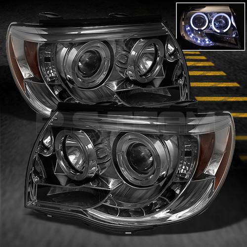 05-08 toyota tacoma smoked drl led halo projector head lights smoke lamps new