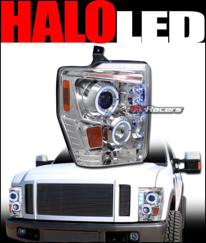 Chrome drl led 2*halo projector head lights signal 2008-2010 ford f250 f350 f450