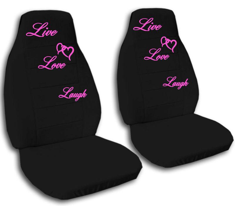 Front set car seat covers to live love and laugh black and hot pink