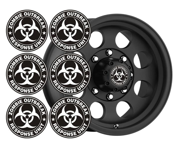 Zombie response unit decal 6 2"x2" white vinyl wheel center cap sticker zu1