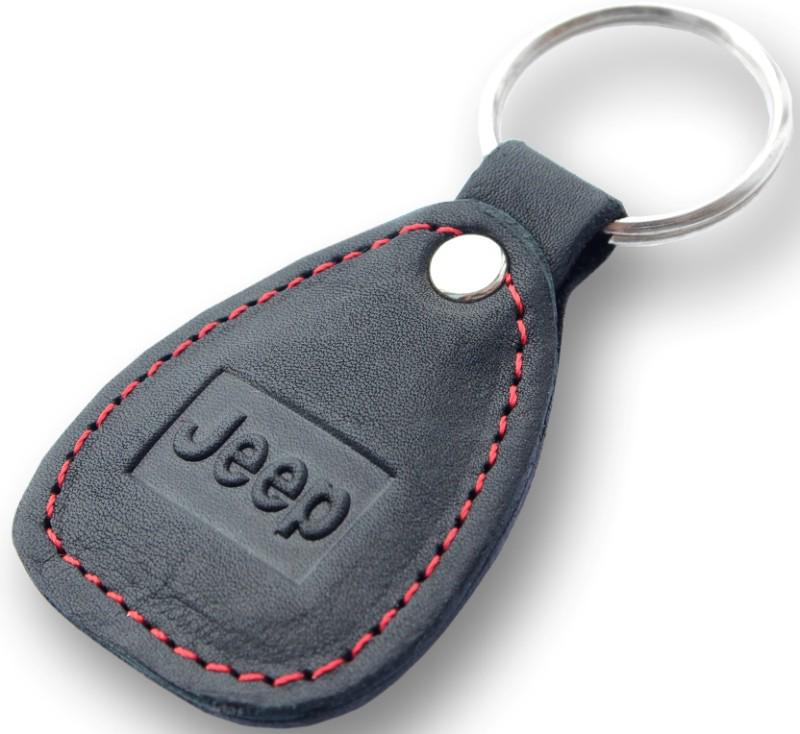 New leather black / red keychain car logo jeep auto emblem keyring