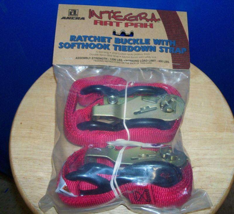 Ancra integra rat pak set of red tie downs 1 inch ratchet soft-hook straps 6' l