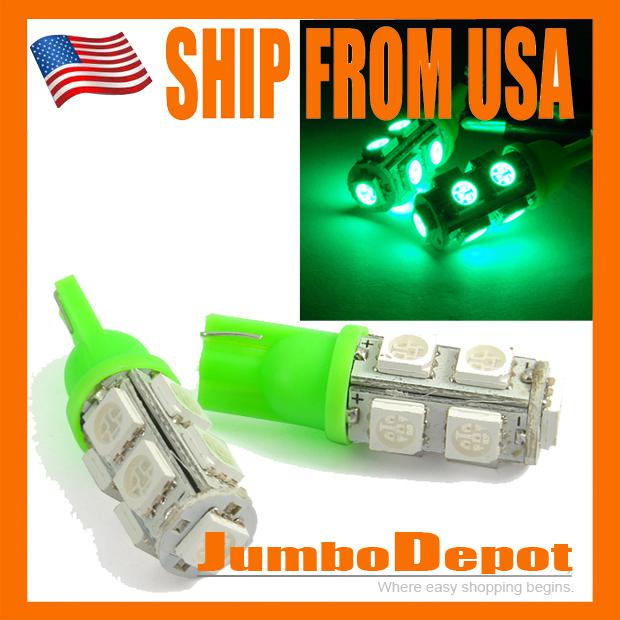 Us 2x super bright led wedge bulb 9 smd green w5w signal powerful light most fit