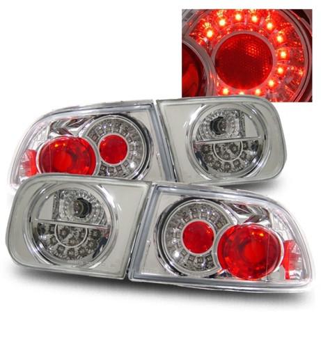 92-95 honda civic 2/4dr eg clear chrome led tail lights rear brake lamp housings