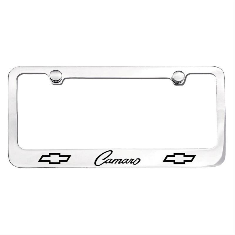 Ghh license plate frame brass chrome red bowtie emblem black camaro script logo