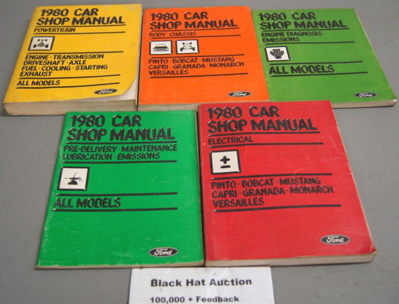 1980 ford mustang bobcat capri granada monarch factory shop manual 5 volume set