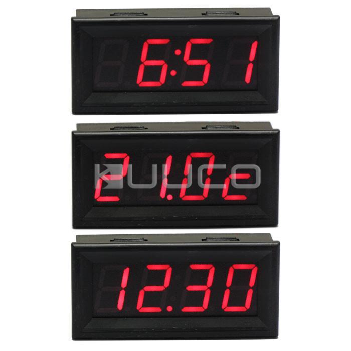 Red 0.56" 0-200v digital car voltmeter led time voltage temperature 3-in-1 