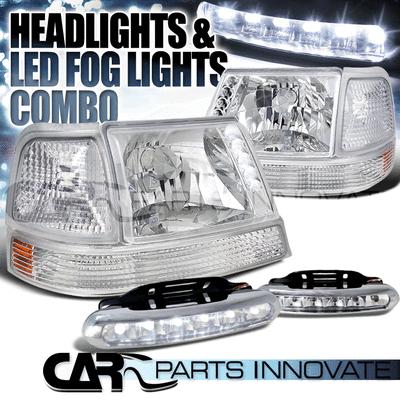Ford 98-00 ranger crystal chrome drl headlights+corner lights+6-led fog lamps