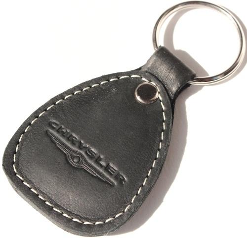 New leather black keychain car logo chrysler auto emblem keyring