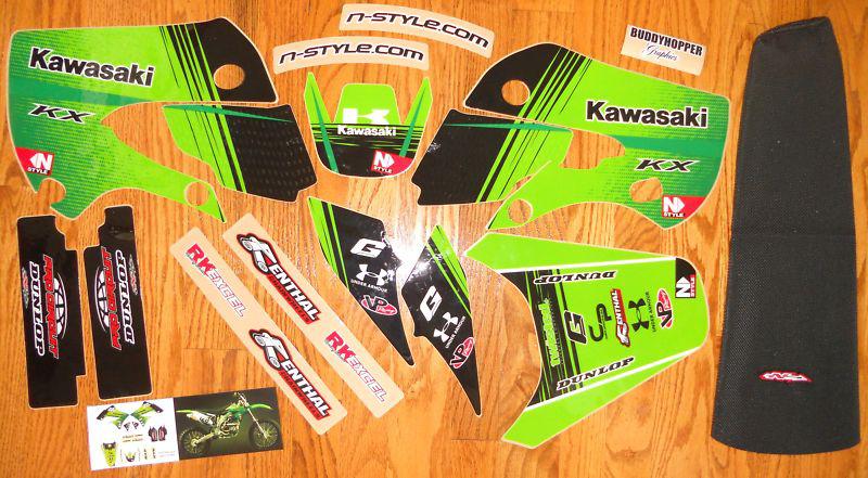 Nstyle team kx 65 (00-09) kawasaki graphics kit klx110 (02-08) w/ seatcover