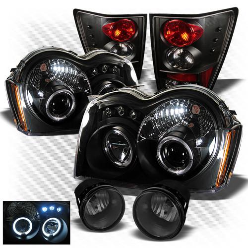 05-06 grand cherokee black pro headlights + tail lights + smoked fog lights set