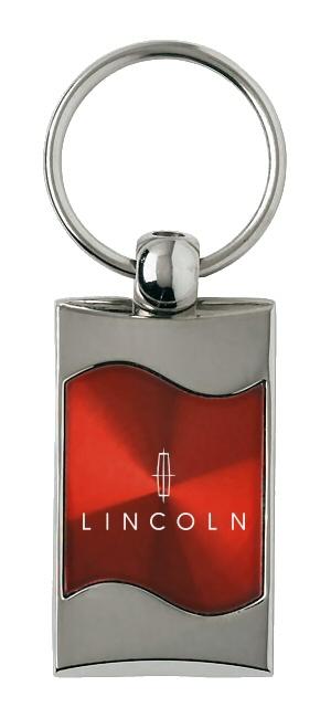 Lincoln red rectangular wave metal key chain ring tag key fob logo lanyard