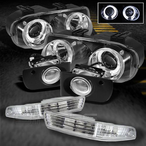 94-97 integra halo projector headlights+euro bumper signal+fog lights w/switch