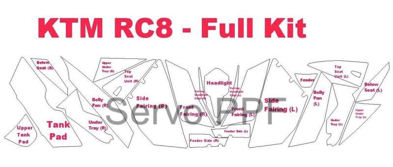 08+ ktm rc8 / rc8r clear bra full kit 3m ventureshield ultra
