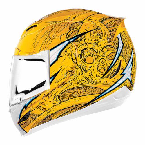 New icon airmada sportbike sb1 full-face adult helmet, yellow/black, xs