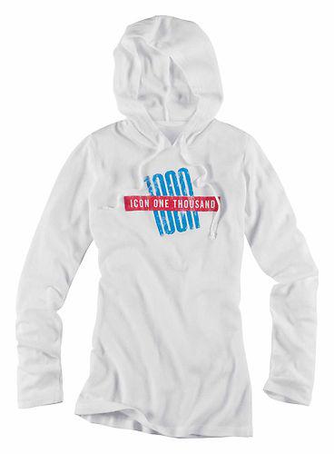 New icon one-thousand/1000 bar womens cotton/poly thermal hoody, white, large/lg