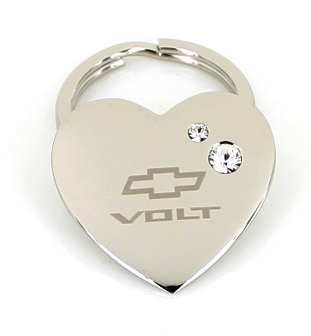 Chevy volt heart keychain w/ 2 swarovski crystals