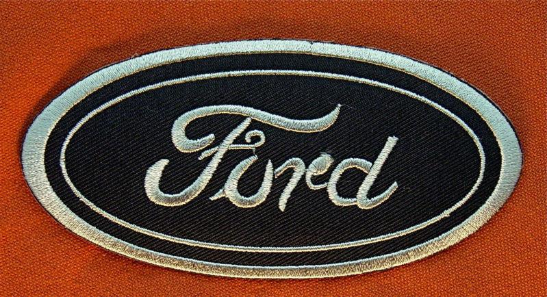 Ford oval embroidered black & pewter sew on - iron on patch 4 3/4 ' wide