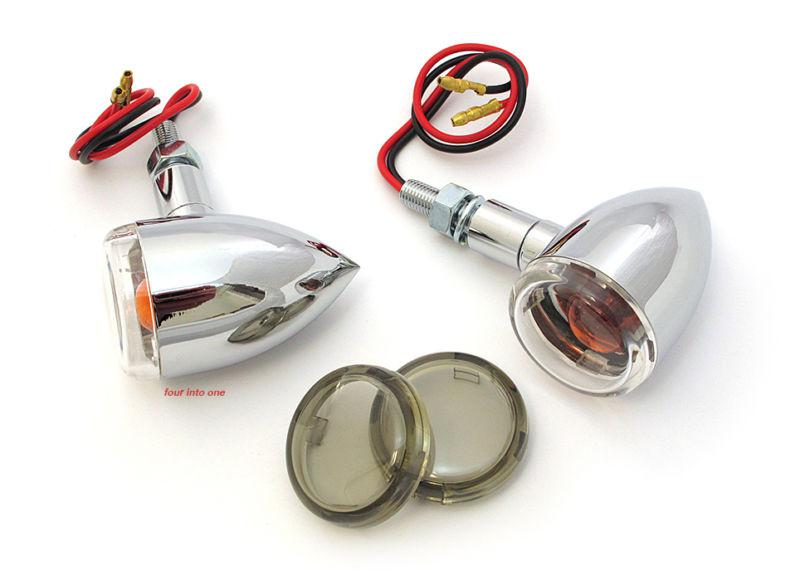 Chrome mini deuce marker lights/turn signals • clear/smoke stud mount •2040-0277