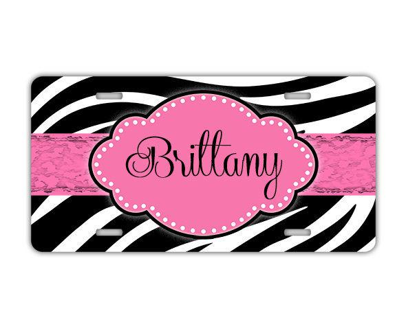 Zebra license plate personalized - hot pink w black - license plate name (9976)