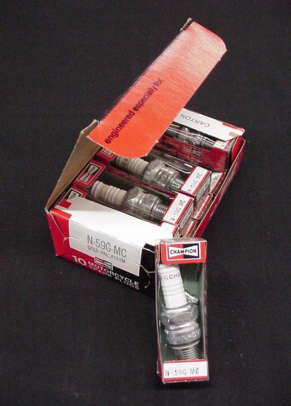 Box of 10 champion n-59g-mc motorcycle spark plugs nib nos gold palladium