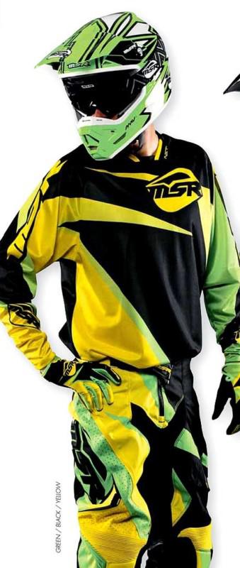 Msr nxt edge gear set grn/blk/ylw jersey, pant, glove new motorcross atv/utv