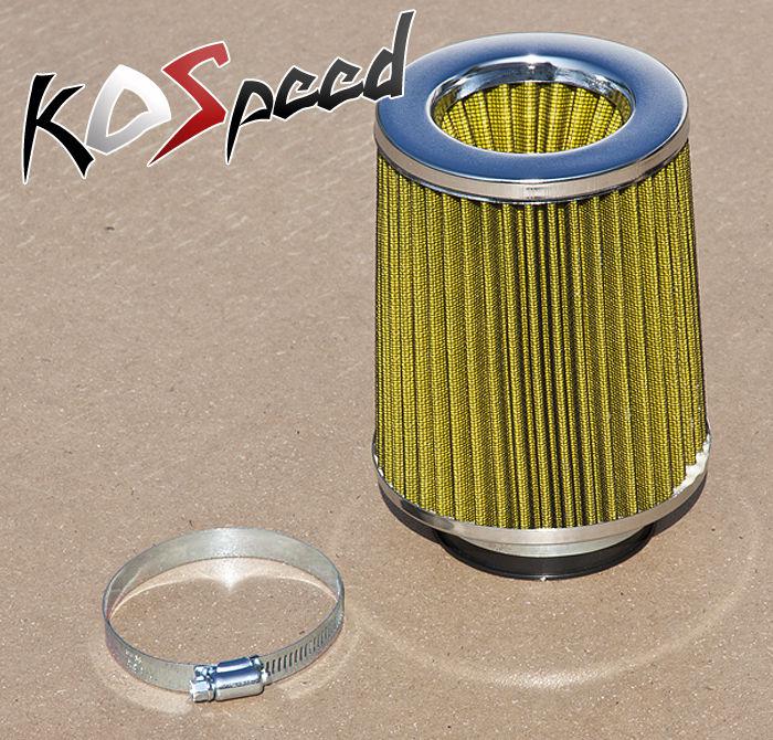 Heat shielded 3"air intake short ram clamp-on round cone filter universal yellow