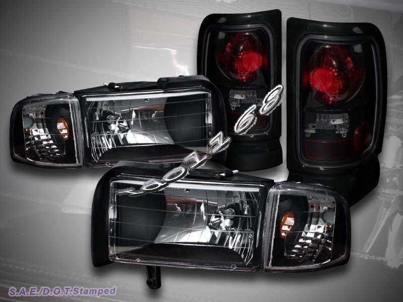 1994-2001 dodge ram 1500 / 94-02 2500/3500 black headlights & corner+tail lights