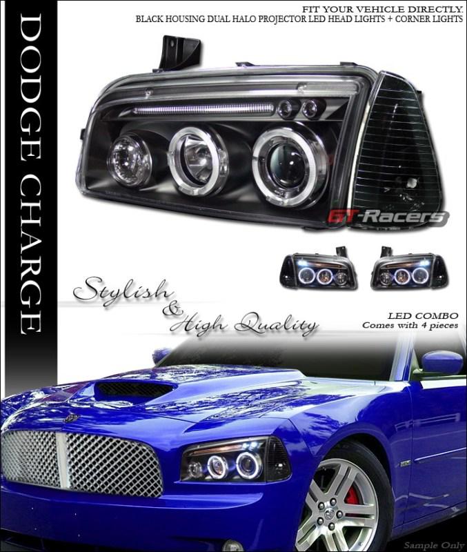 Black halo led projector head lights+signal corner 2005 2006-2010 dodge charger