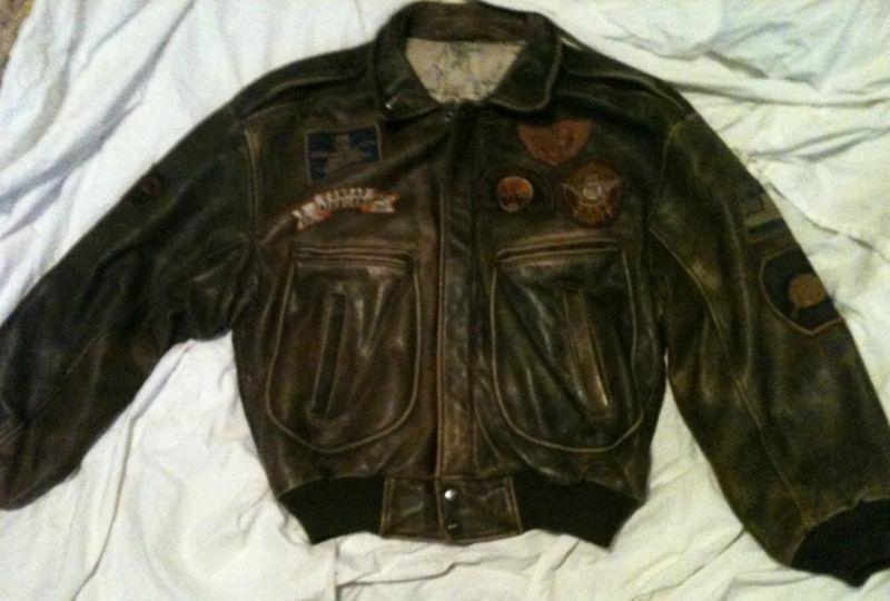Motorcycle jacket leather new york fire  military harley davidson vintage medium