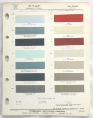 1964 dodge ppg  color paint chip chart polara dart  all models original  mopar 