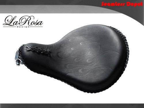 16" larosa black leather flame harley bobber rigid custom mounting solo seat