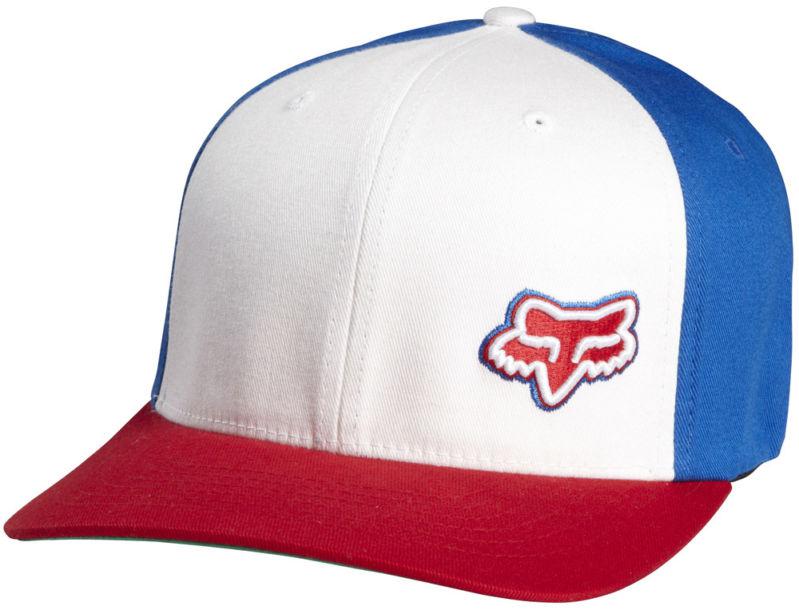 Fox time misspent white fitted flexfit medium profile hat cap hats mx 2014 red