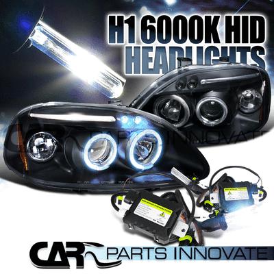 96-98 civic black halo led projector headlights+h1 6000k hid conversion kit