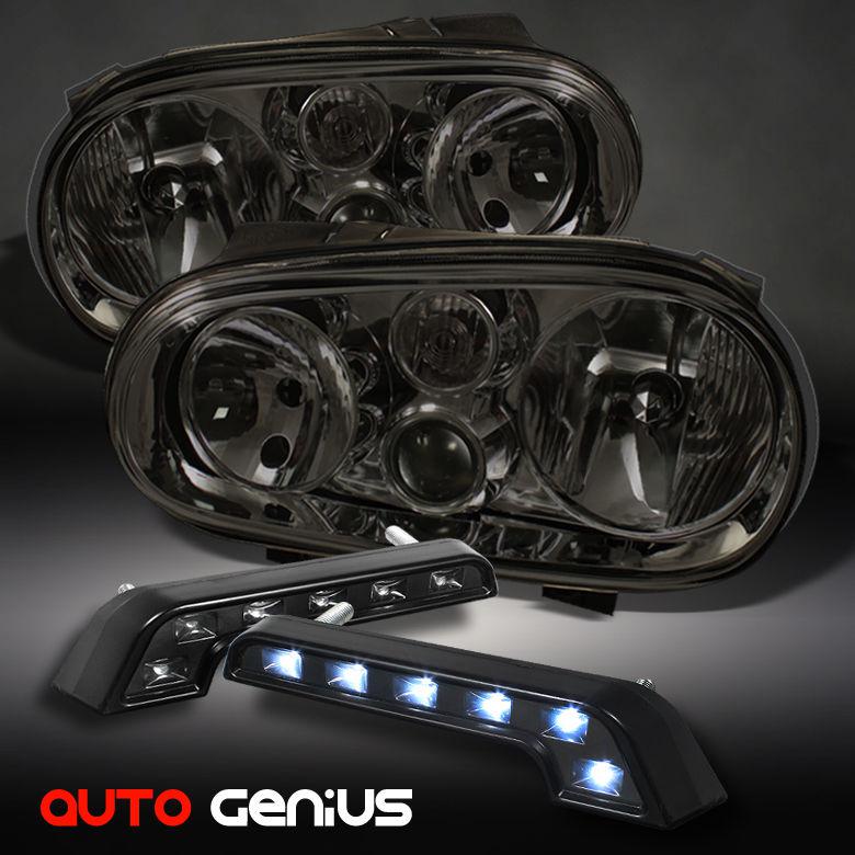 99-06 volkswagen golf crystal smoked headlights + led daytime running lights