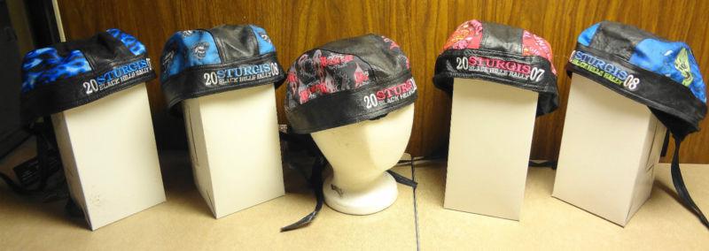 Lot of five vintage dated sturgis rally leather do rags / skull caps free ship