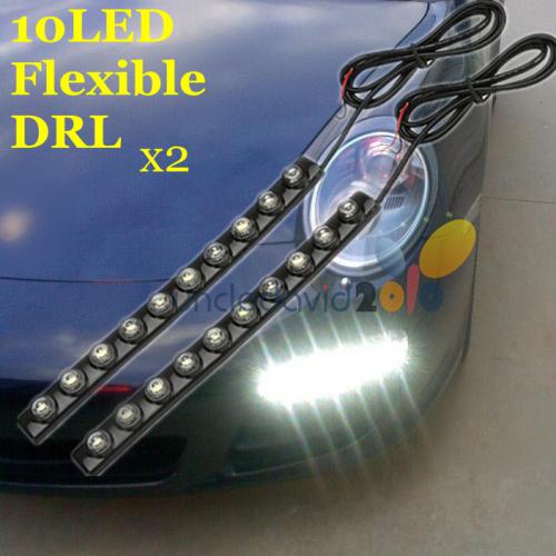 2x 10 led drl flexible soft strip daytime running light driving fog lamp kit