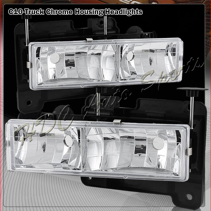 1988-1999 gmc/chevy c10 chrome housing internal chrome reflector headlight lamps