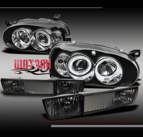 93-98 vw golf mk3/95+ cabrio halo black projector head light+smoke bumper signal