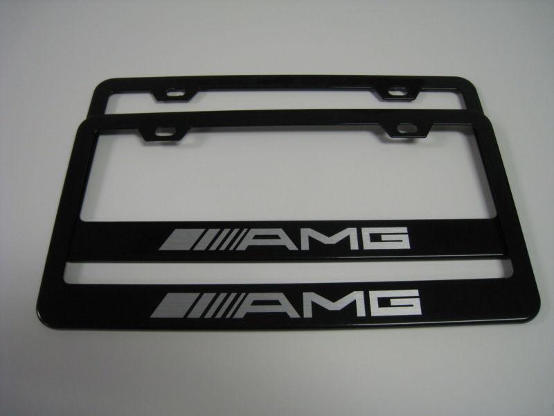 (2) black coated metal license plate frame - mercedes-benz "amg"