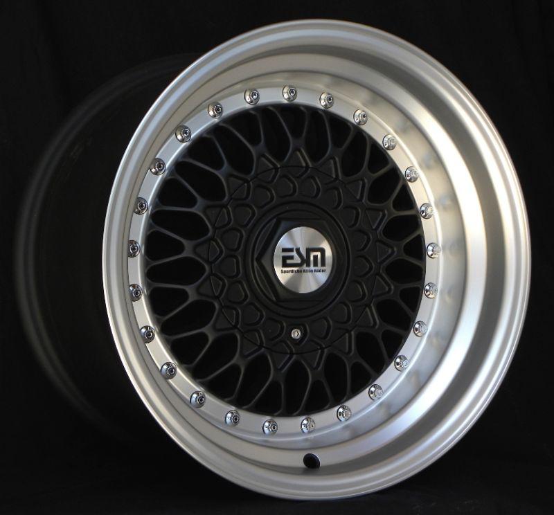 Matte black 15x9 15" rs style wheels 4x100 et10 cb57.1 esm 002r nissan