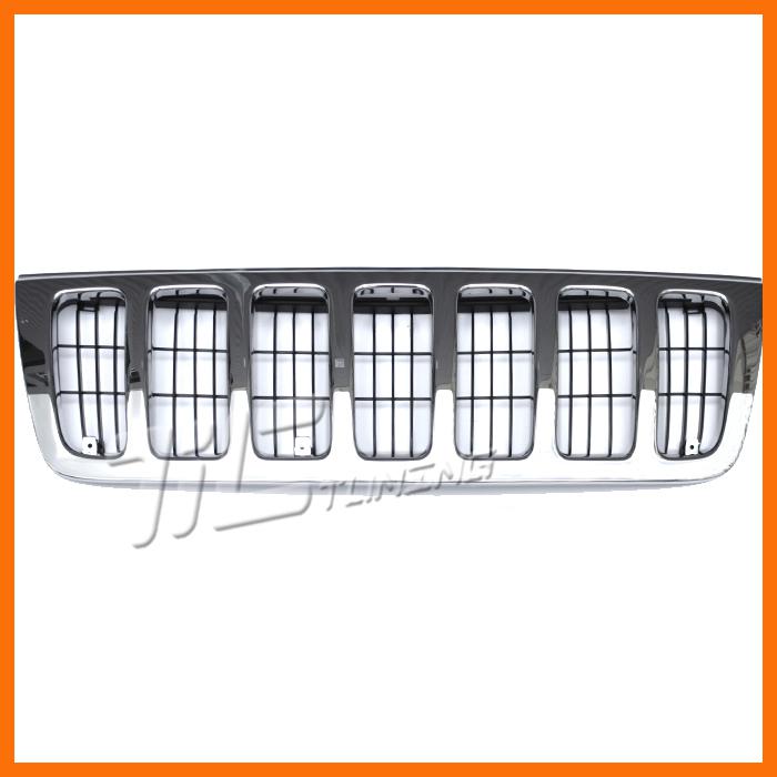 99-02 jeep grand cherokee laredo chrome front plastic grille frame black insert 