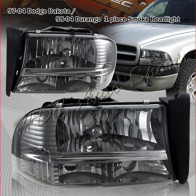 98-03 dodge dakota/durango 2-in-1 smoke headlight+bumper light - clear refector