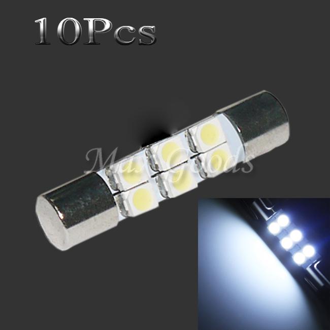 10x 1.2w 50lm 6-smd 1210 led white light 29mm festoon car reading lamp 