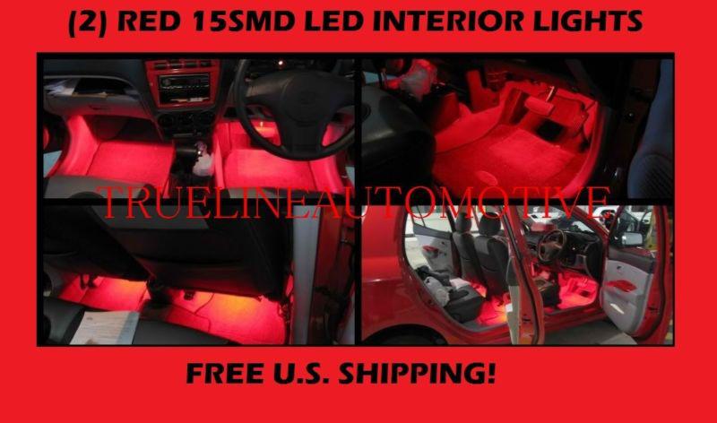 Red 2x 12'' interior exterior footwell floor light strip under dash trunk 