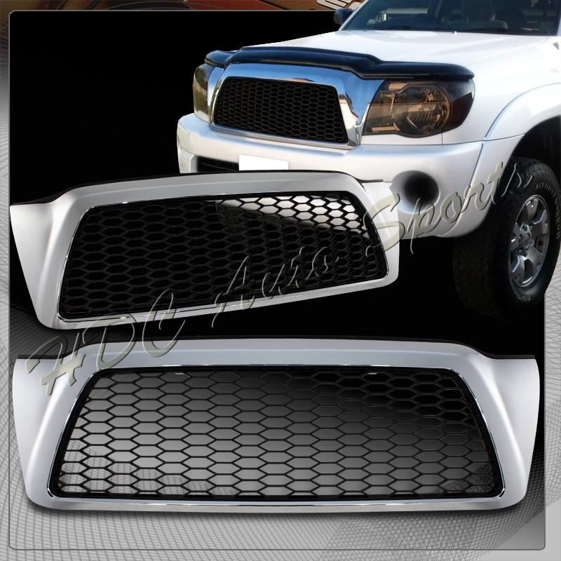 2005-2011 toyota tacoma abs plastic replacement black mesh chrome front grille