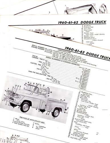 1960 1961 1962 dodge trucks motor&#039;s original crash parts illustration sheets m